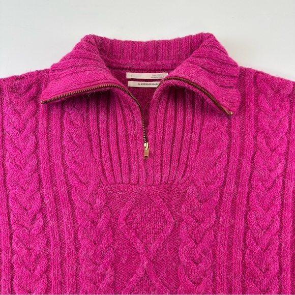 Anthropologie pink quarter zip sweater Payton Cable Knit Pullover Size Small - Picture 10 of 13
